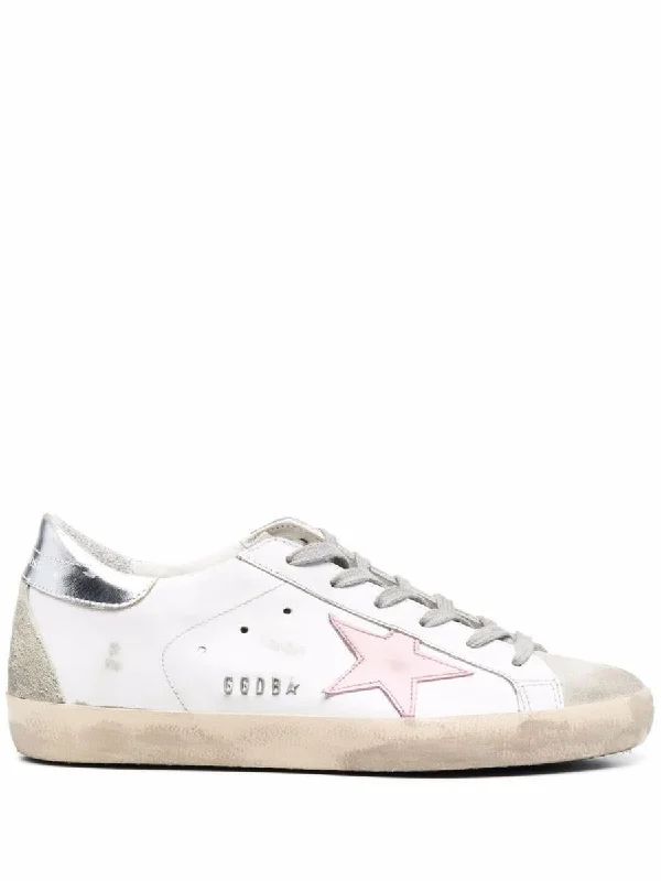 Golden Goose White Super-Star Sneakers In Calf Leather With Silver Heel