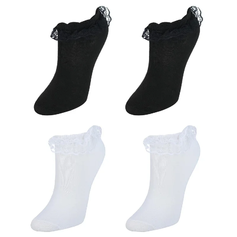 CTM® Women's Solid Color Frilly Low-Cut Socks (4 Pack)