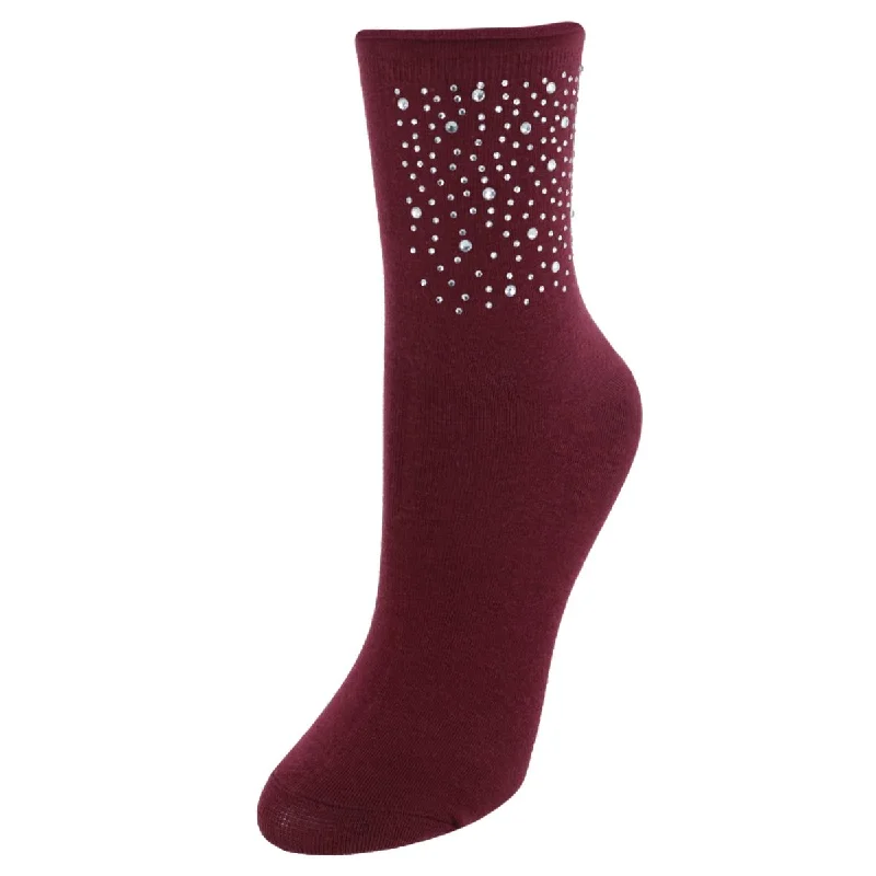 CTM® Women's Sparkling Rhinestone Soft Socks (1 Pair)