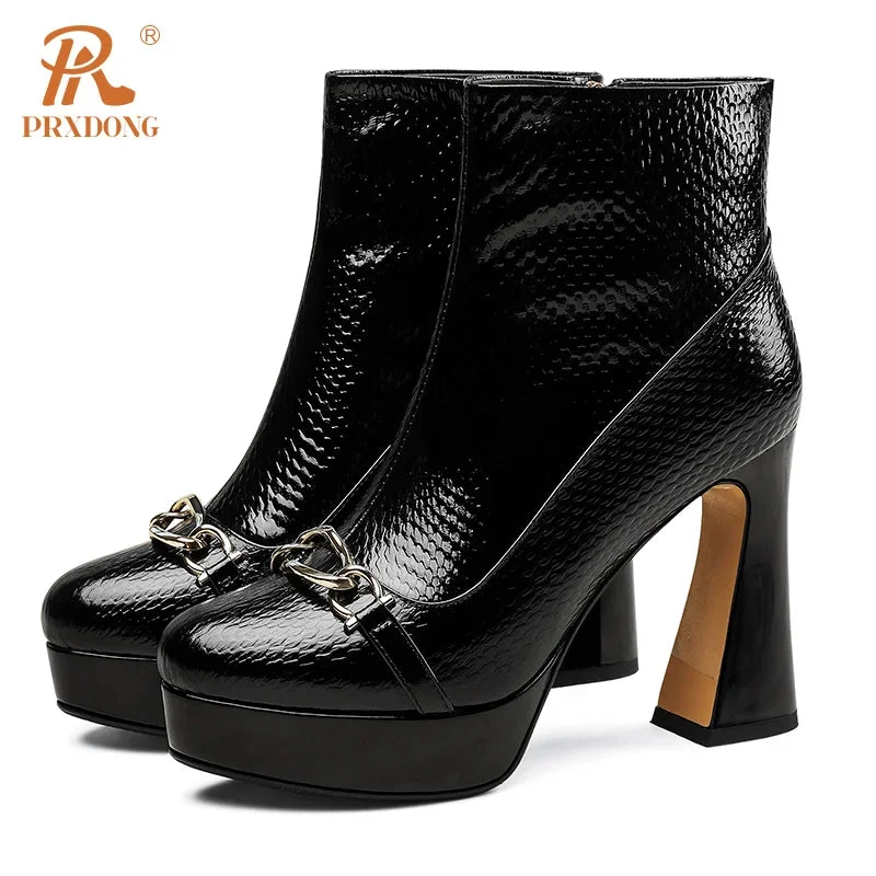 Genuine Leather Thick High Heel Platform Boot