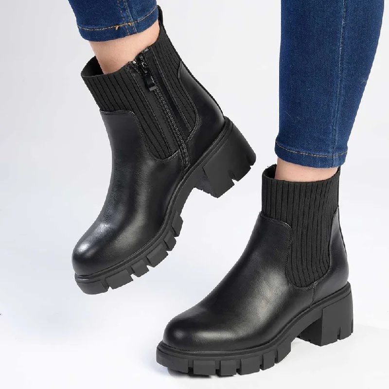 Madison Foster Chunky Long Gusset Ankle Boot - Black