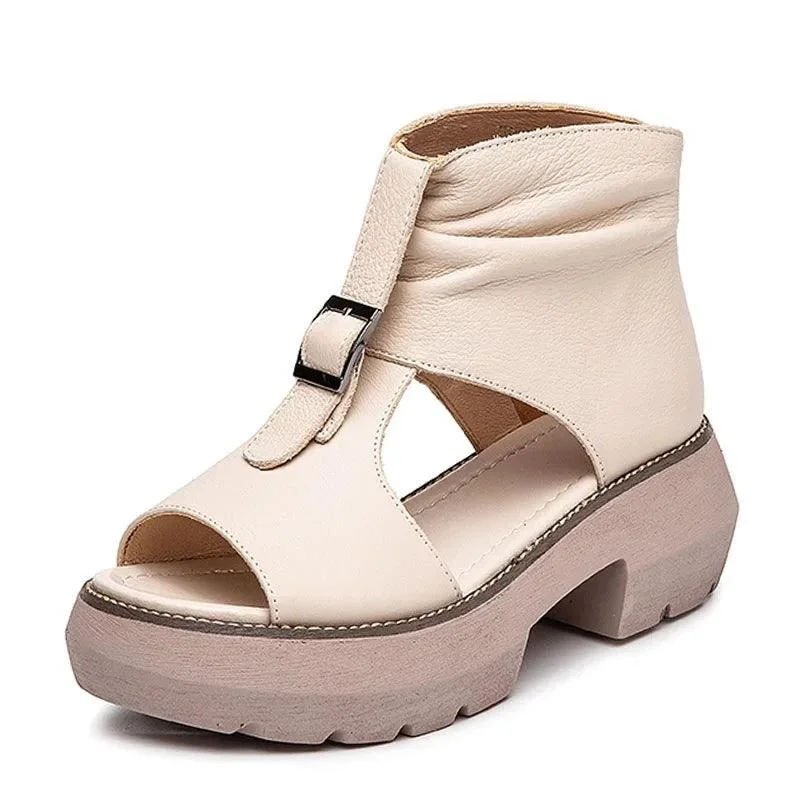 Leather Wedges Heels Gladiator Sandals Women's Casual Shoes GRCL0307