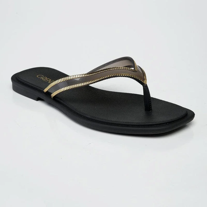 Grendha Amina Thong Slip On Sandals - Black/Gold