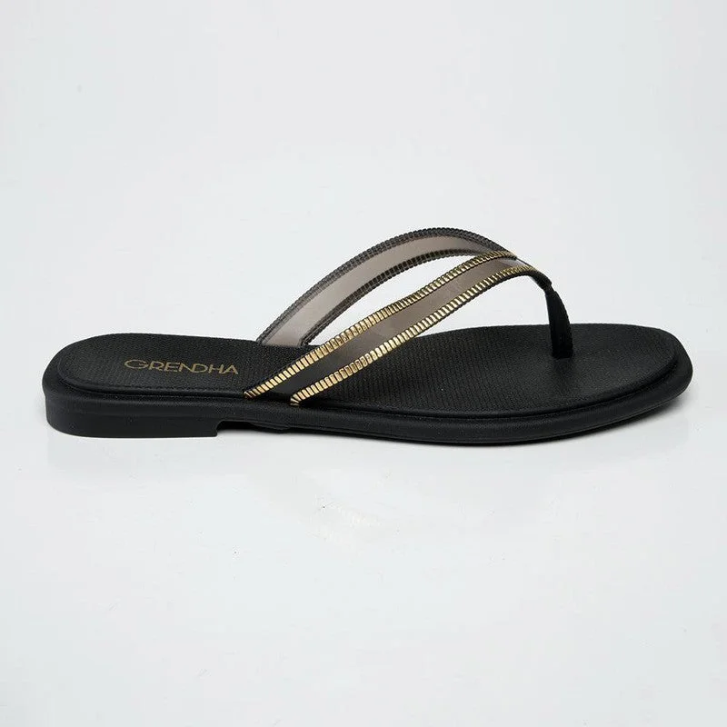 Grendha Amina Thong Slip On Sandals - Black/Gold