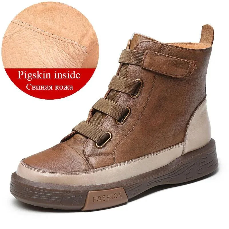 Handmade Women's Casual Shoes GCSLC56 Leather Ankle Boots