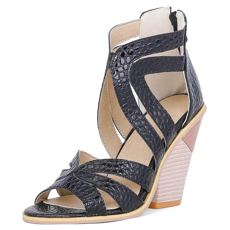 High Heels Women's Casual Shoes GCSR38 Sandals Cross Wrap Snake Print