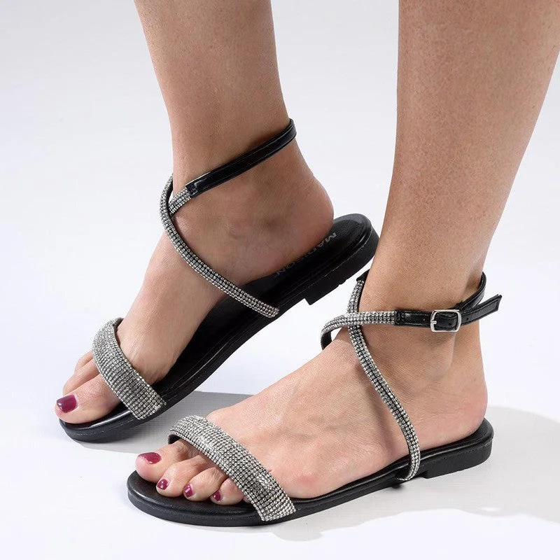 Madison Hillary Ankle Diamond Detail Sandal - Black