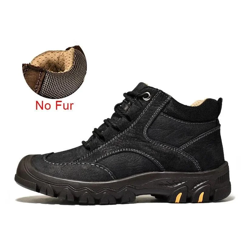 Plush Ankle Boots Leather Brown Men's Casual Shoes Sneakers XS9551