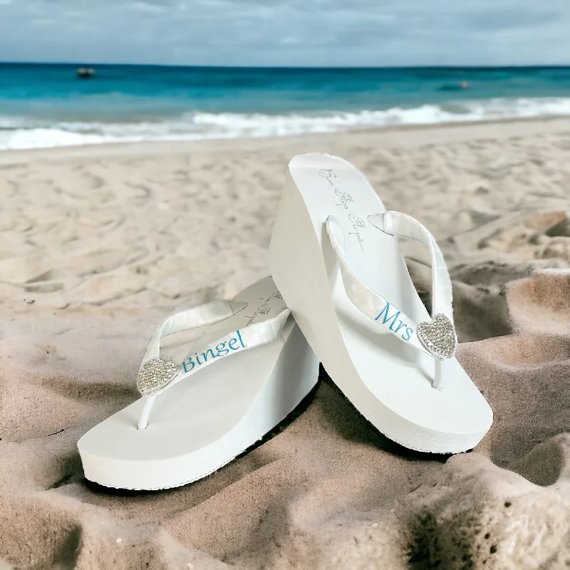 Starfish Mrs Bridal Flip Flops with Personalized New Last Name