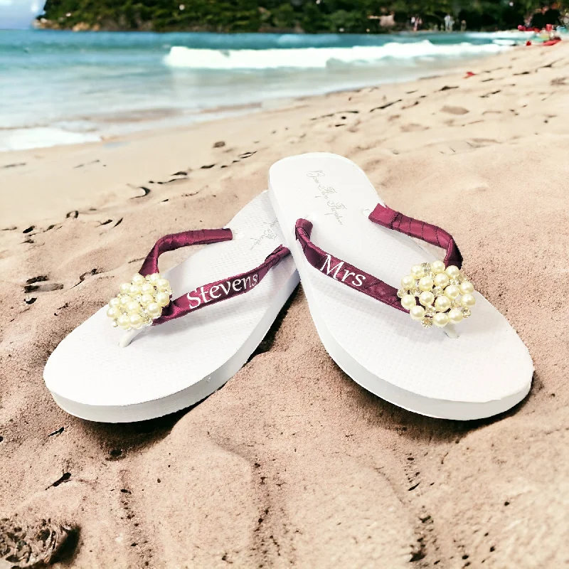 Starfish Mrs Bridal Flip Flops with Personalized New Last Name