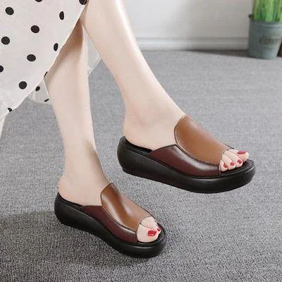 Women's Casual Shoes Flip Flops 2021 Genuine Leather Slipper High Heel Shoes