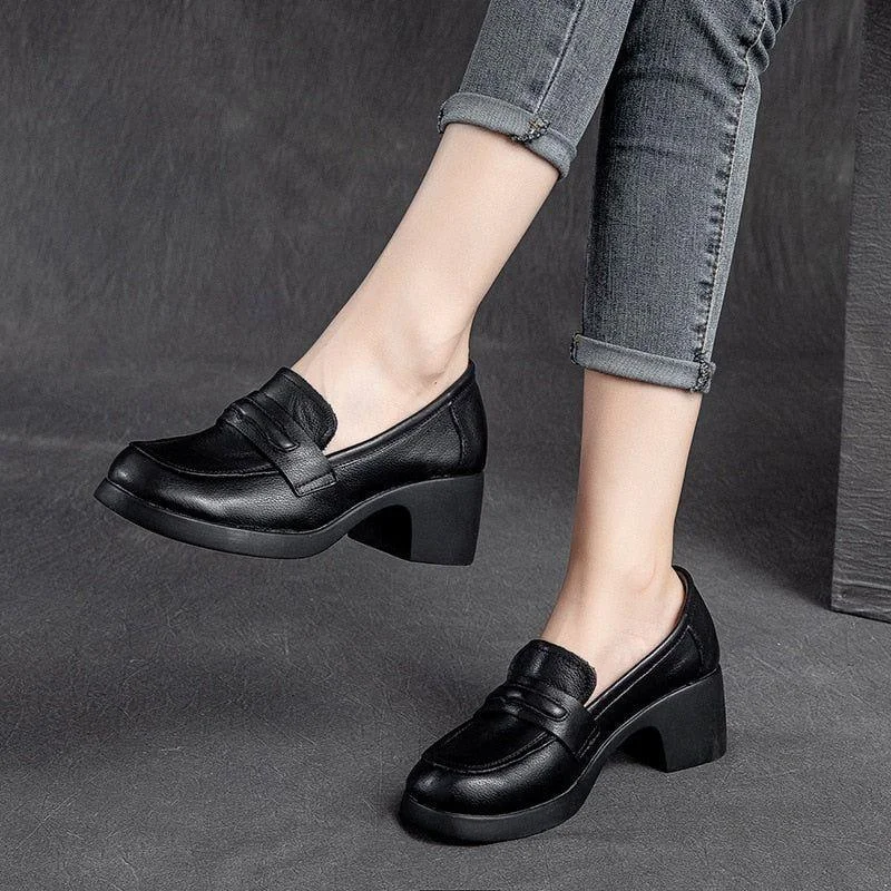 Women's Casual Shoes Genuine Leather Pumps Heels Handmade Concise Shallow Leisure Ladies Shoes