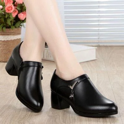 Women's Casual Shoes Leather Black Comfortable Soft Pumps GRCL0213