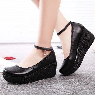 Women's Casual Shoes Leather Comfort Wedges Breathable Pumps WCS0348