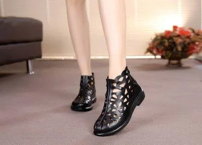 Women's Casual Shoes Leather Cut outs Gladiator Ankle Boots