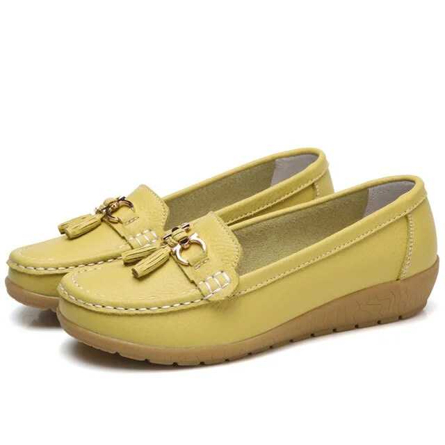 Genuine Leather Flats Shoes Women Loafers Women Flats Ballet Casual Flat Shoes Woman  Moccasins Autumn Winter Butterfly-Knot