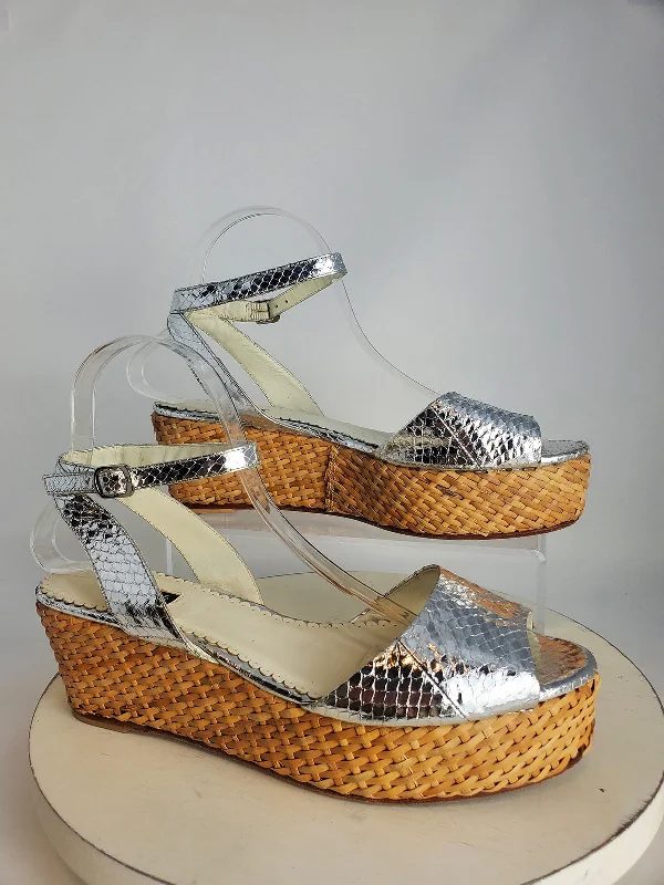 Rafe Size 10/11 Silver Snakeskin Platform Sandals