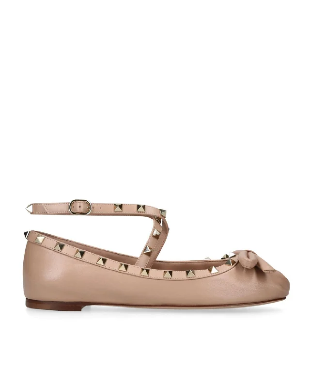 Rockstud Ankle Strap Ballet Flat in Rose Cannelle