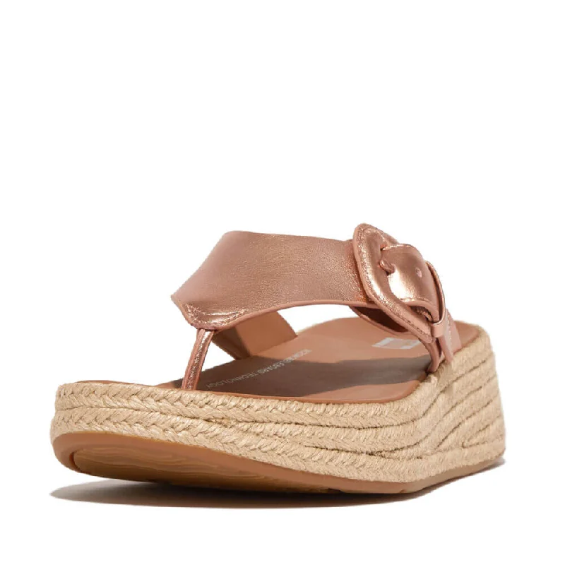 FitFlop F-Mode Espadrille Adj. Leather Flatform Toe-Thongs Sandals - Rose Gold