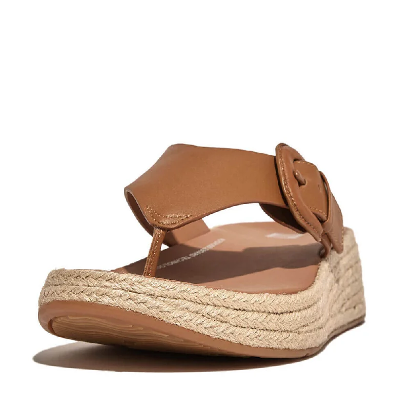 FitFlop F-Mode Espadrille Adj. Leather Flatform Toe-Thongs Sandals - Light Tan