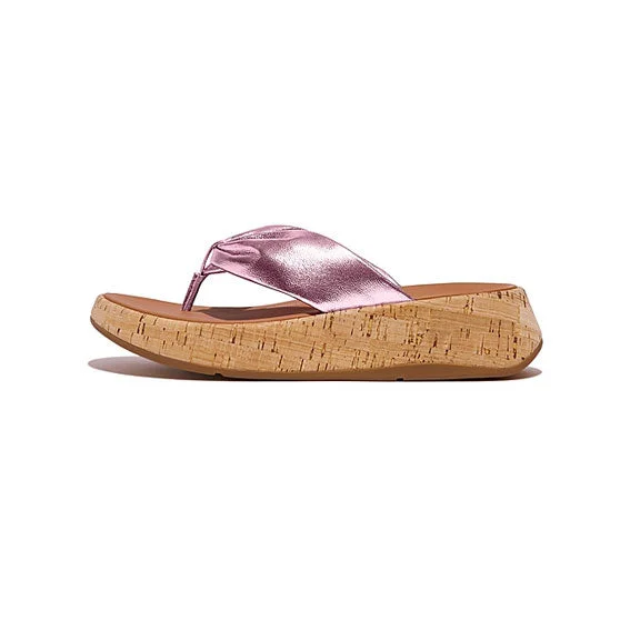 FitFlop F-Mode Leather Twist Cork Sandals - Wild Metallic Lilac