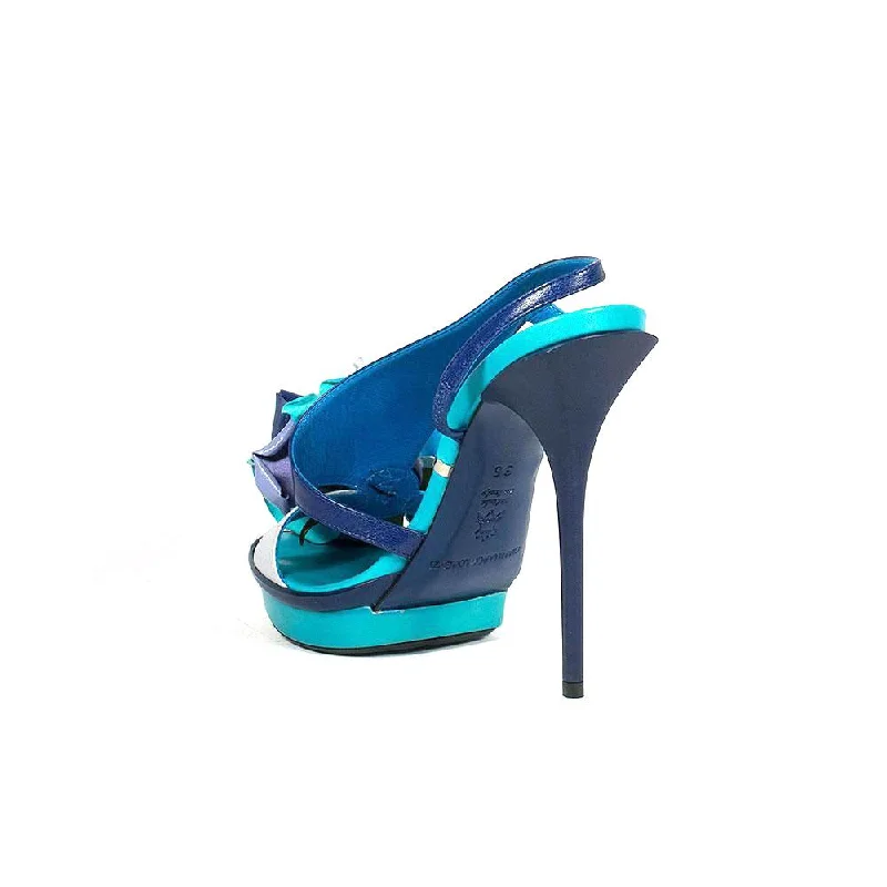 Gianmarco Lorenzi Women's Shoes Blue & Turquoise Calf-Skin Leather Platform Sandals (GM100)