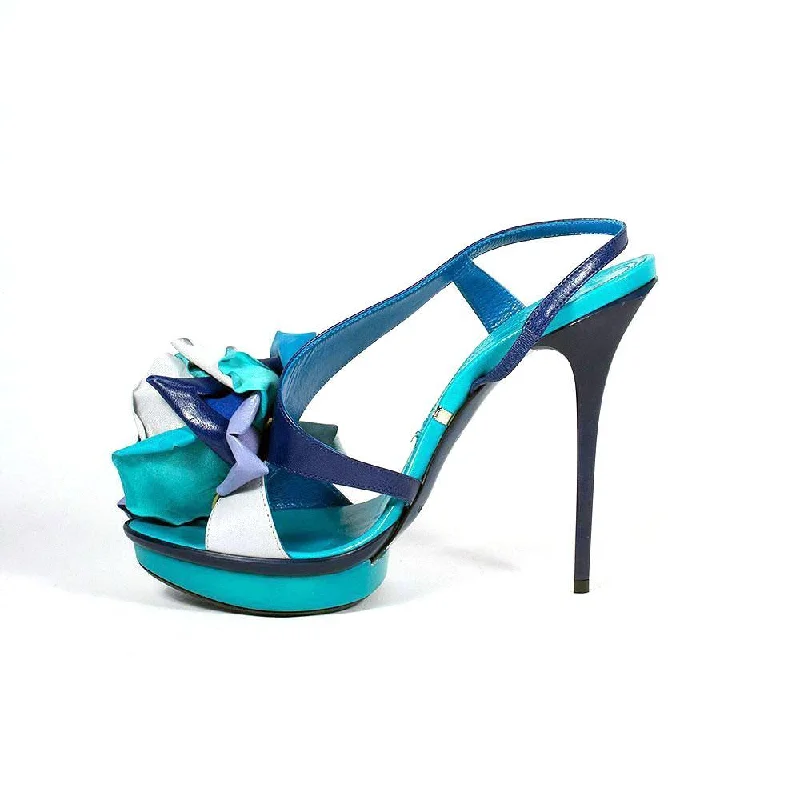 Gianmarco Lorenzi Women's Shoes Blue & Turquoise Calf-Skin Leather Platform Sandals (GM100)