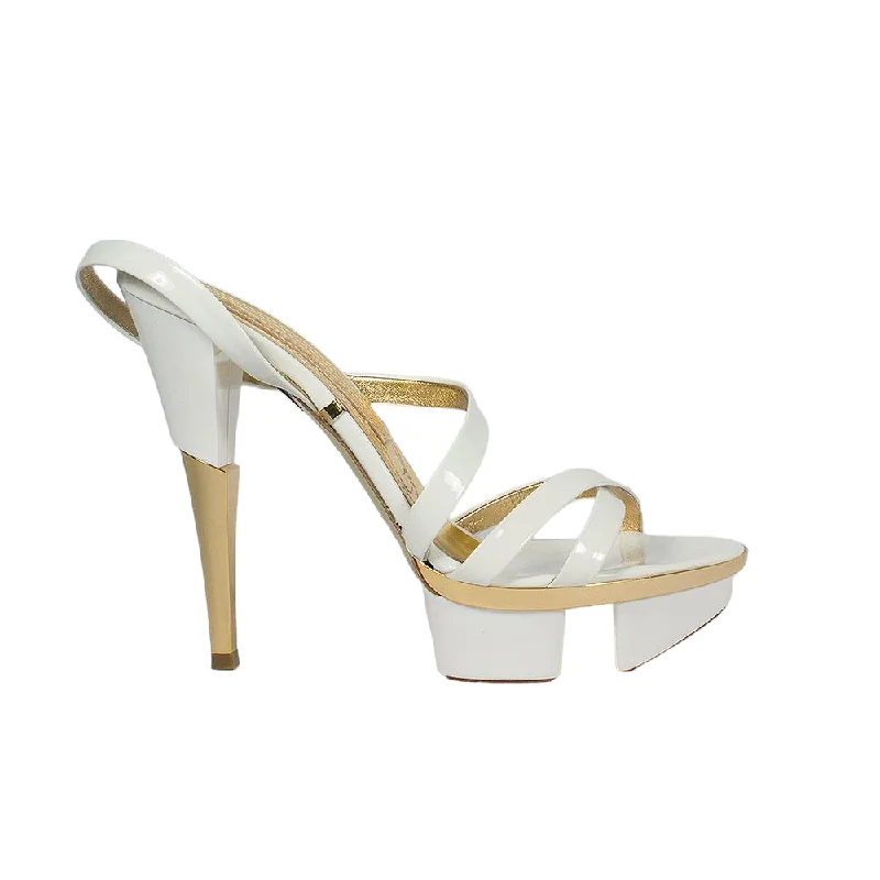 Gianmarco Lorenzi Women's Shoes White Patent Leather Platform Sandals (GM101)