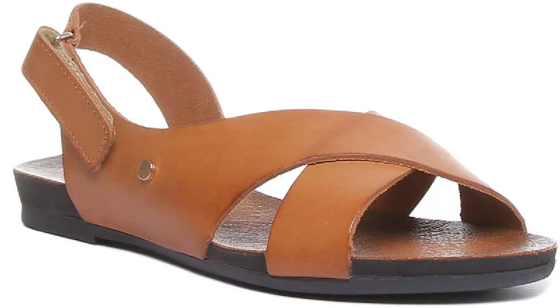 7600 Leather Buckle Sandal In Tan