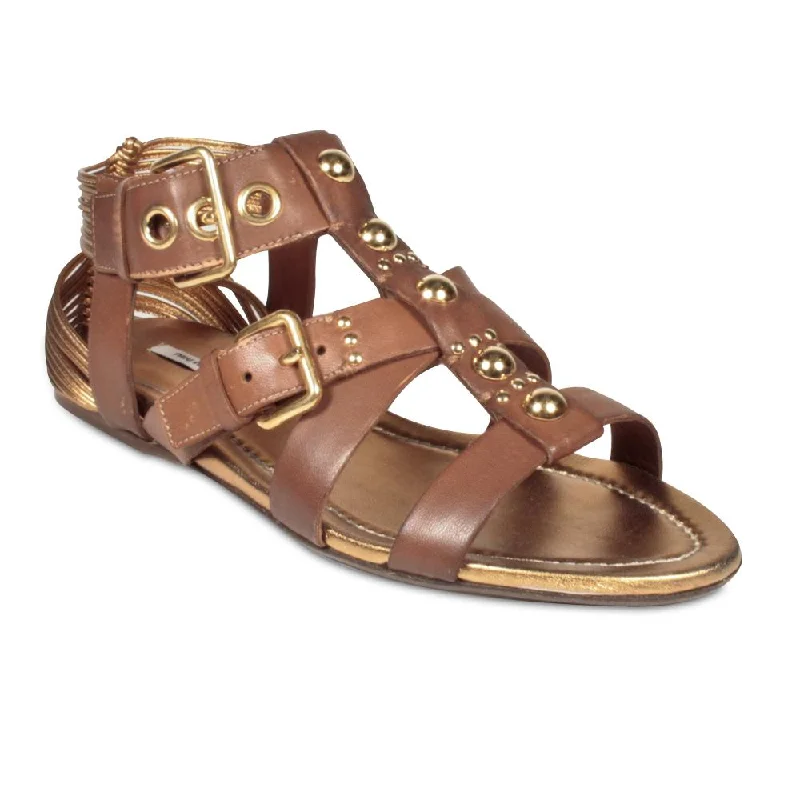 Miu Miu 5X7553 Women's Designer Shoes Brown Leather Strap Sandals (MIUMIU1504)