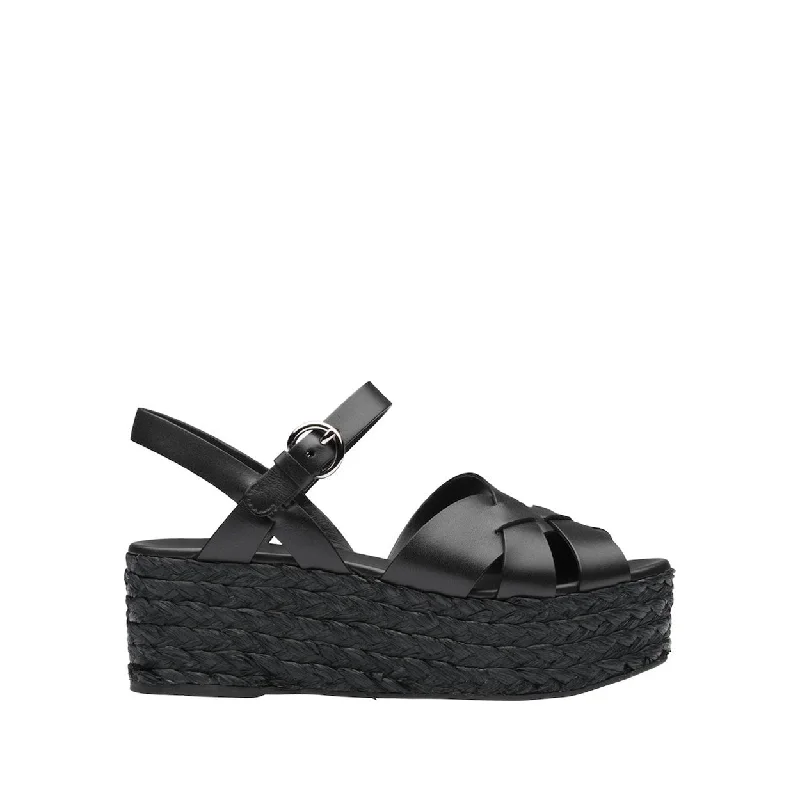 Prada 1XZ680-3KYE Women's Shoes Black Calf-Skin Leather Sandals (PRW1007)