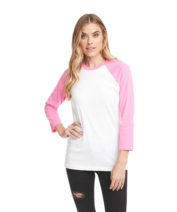 6251 - Next Level Unisex CVC 3/4 Sleeve Raglan Baseball T-Shirt | Hot Pink/White