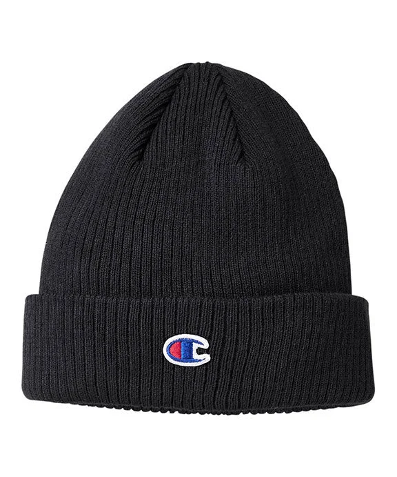 CS4003 - Champion Cuff Beanie With Patch | Black