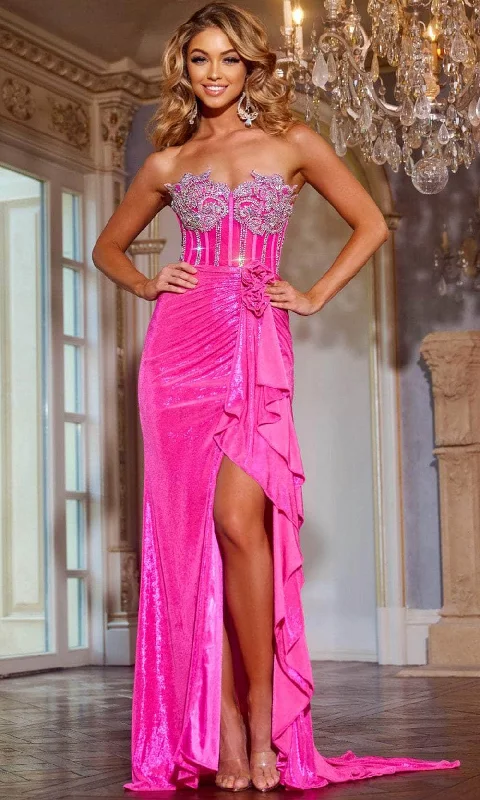 Jovani D6031 - Beaded Applique Cascading Ruffle Prom Gown